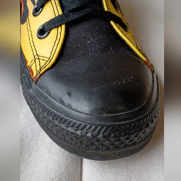 Converse Black High-Top Sneakers with Red and Yellow Flames_10 - Picture 3 of 14